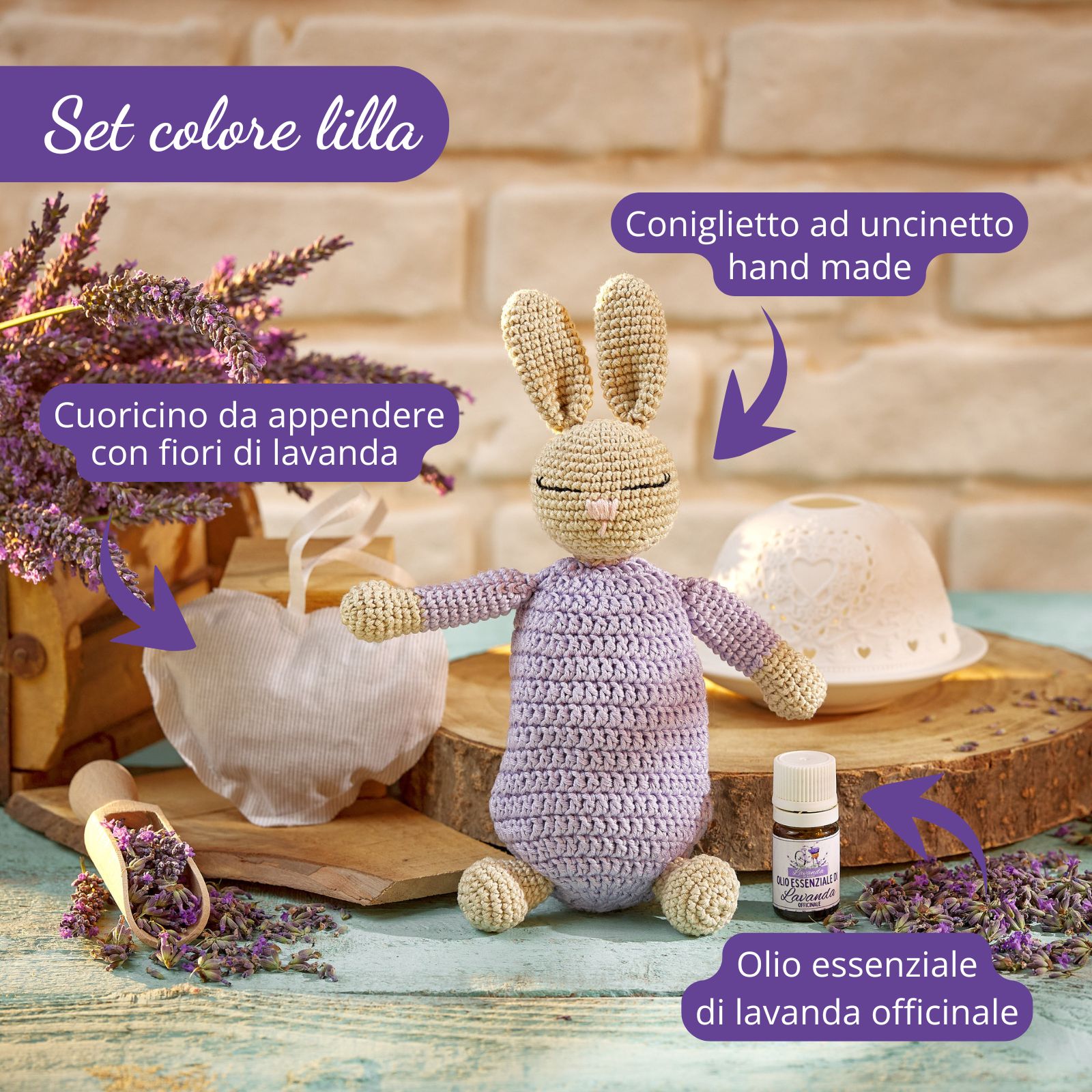 Set "Coniglietto Cuor di Lavanda" colore lilla