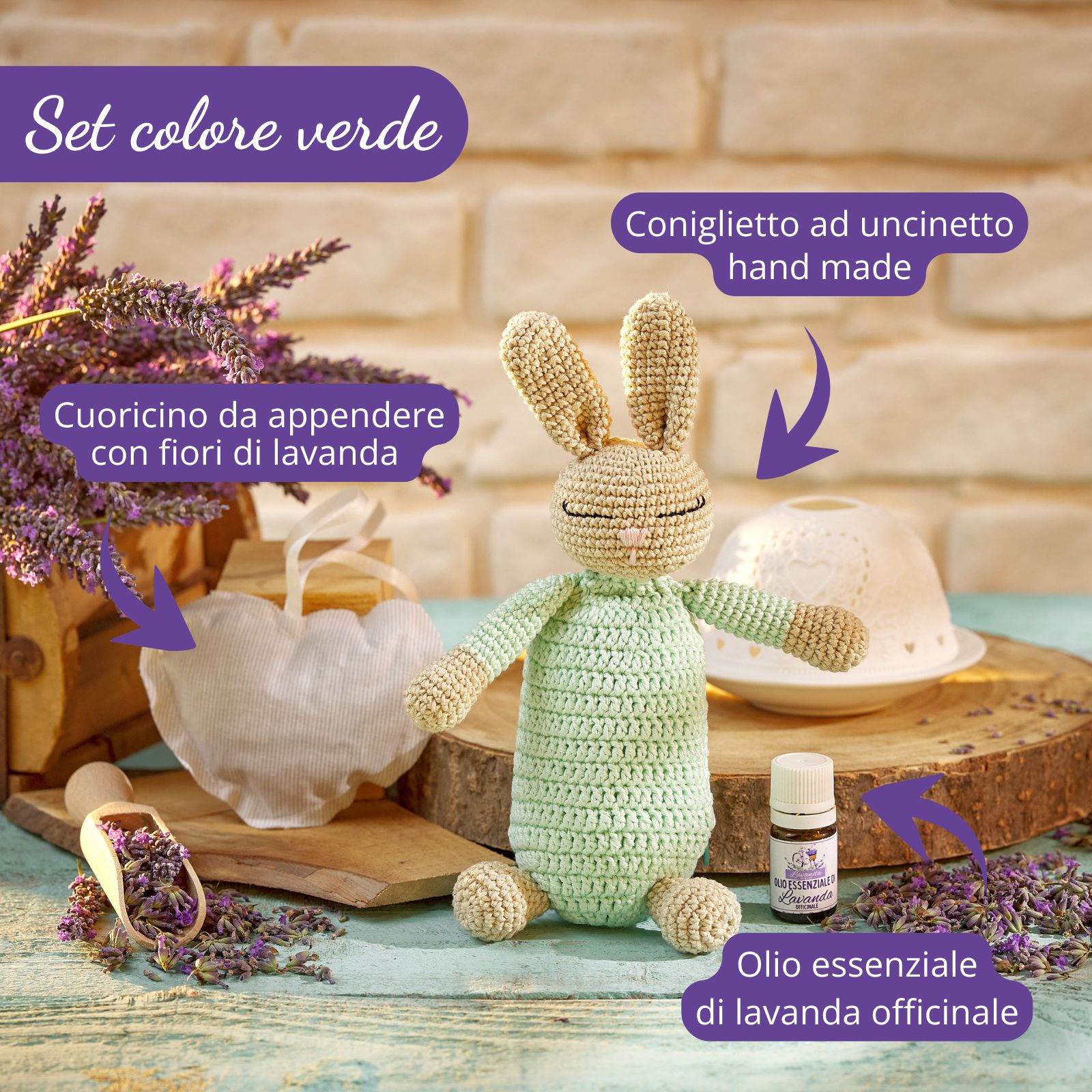 Set "Coniglietto Cuor di Lavanda" colore verde